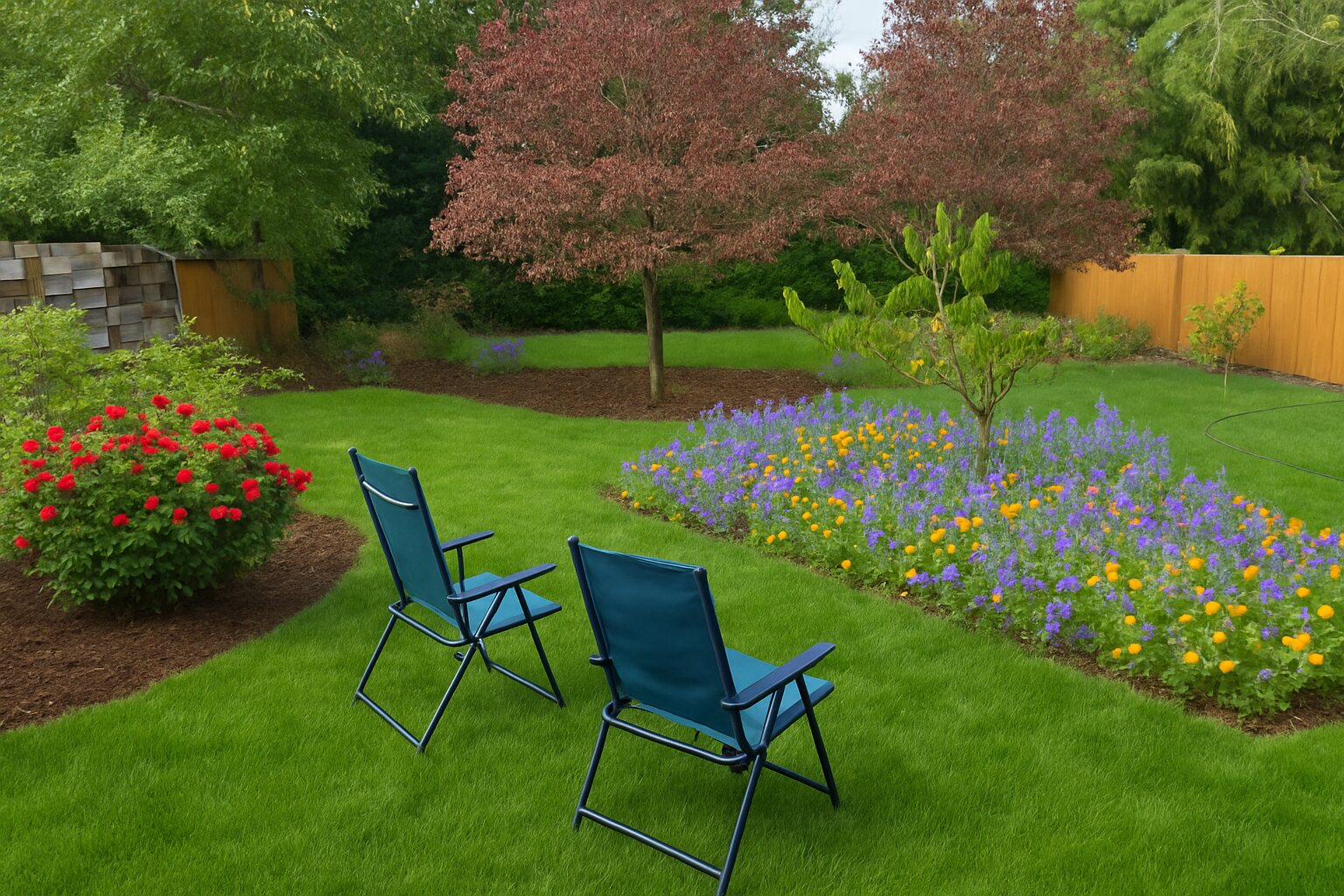 The same backyard after planting
