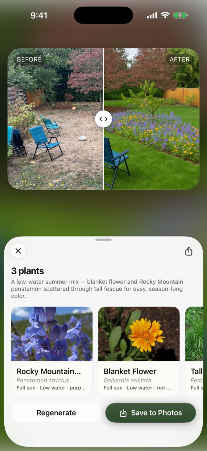 A photorealistic before-and-after of the yard